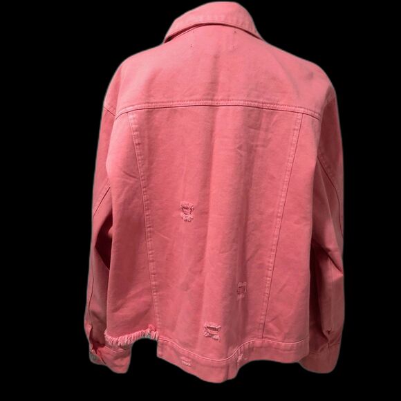 NWT White Birch Black Label Pink Distressed 100% Cotton Oversized Denim Jacket M - Picture 4 of 13